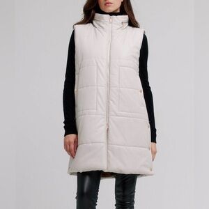 NWT Nikki Jones Quilted Puffer Vest Vegan Leather Gold Trim & Side Snaps